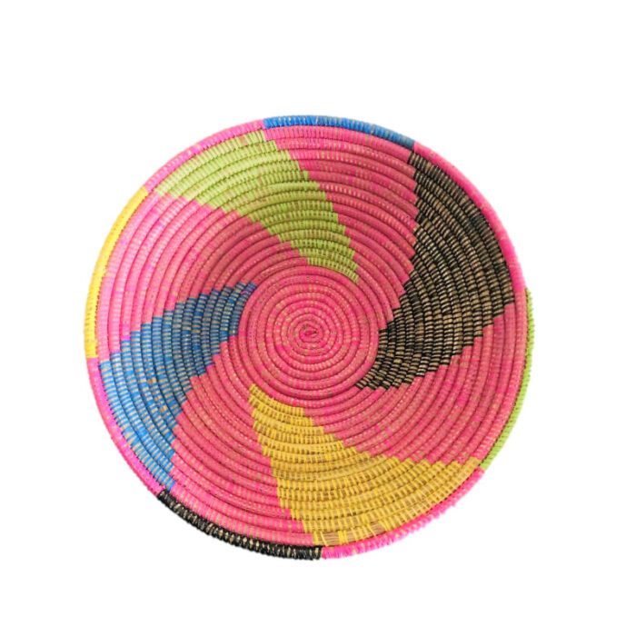 Αφρικάνικος ψάθινος δίσκος πολύχρωμος "Rοζ" 13x43εκ