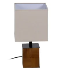 Επιτραπέζιο φωτιστικό ξύλινο με κρεμ καπέλο 20 x 20 x 40 cm.